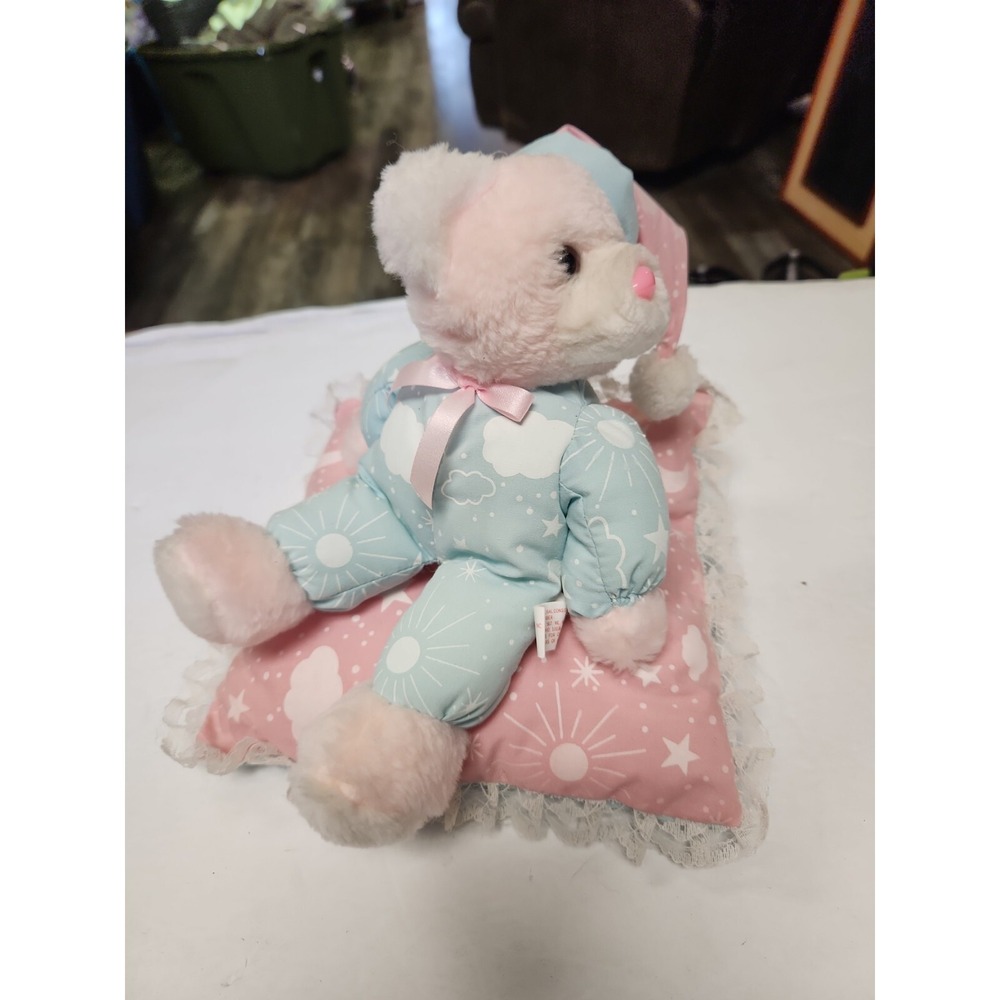 baby toy Giftco pink blue white‎ MOON STARS BEAR ON PILLOW plush stuffed 1992